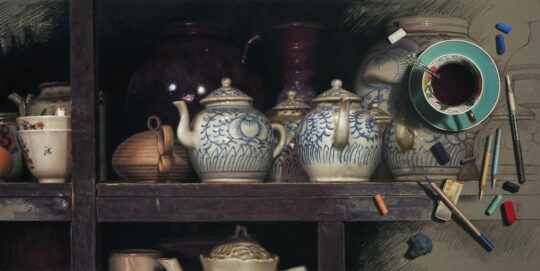 Painting Old Chinese Pottery. — Pastel on Pastelmat. 45x90 cm. 2017