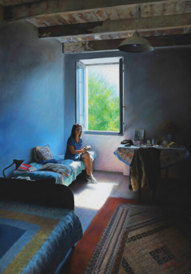 LISA — 100x70 cm. Peinture avec pastels représentant une femme prénommée Lisa.