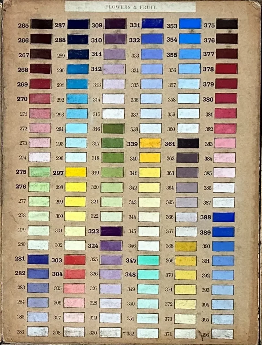 Third part of the Pastels Girault color chart.
"Flowers and Fruits"
526 shades color chart