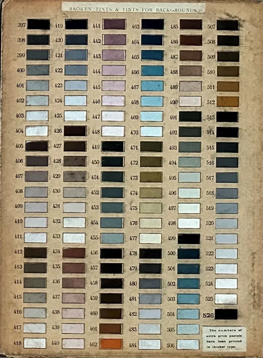 Fourth part of the Pastels Girault color chart.
"Broken tones / Background tones
526 shades color chart