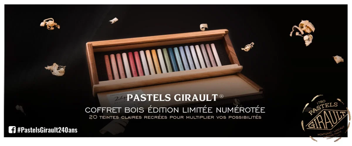 Coffret bois numéroté pour fêter les 240 ans de Pastels Girault, 20 teintes redécouvertes proposées en Edition limitée

Coffret confectionné par un menuisier local